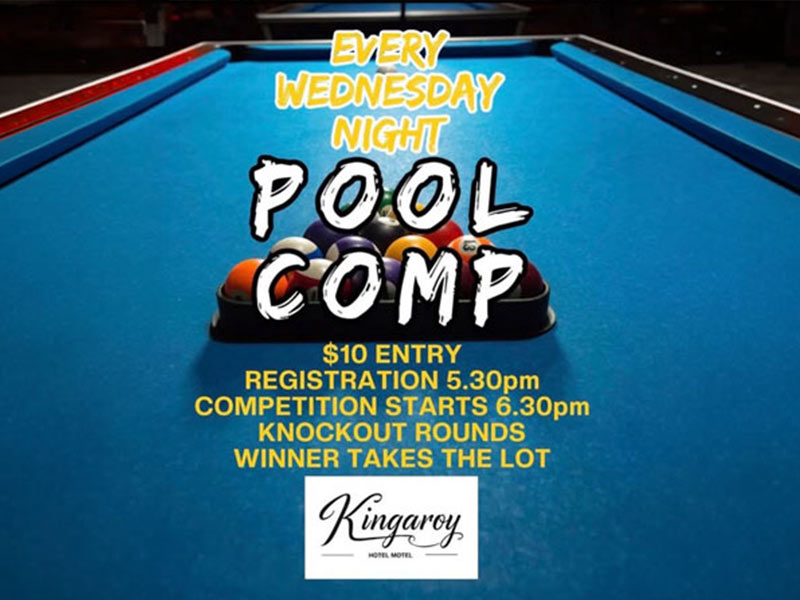Poster for the pool comp at the Kingaroy Hotel Motel